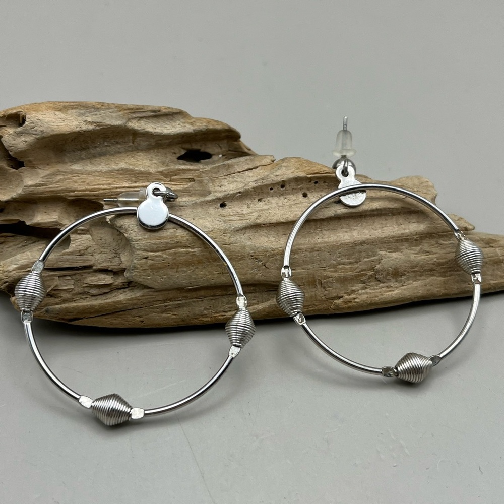 Elegant Silver Tone Vintage Hoop Earrings